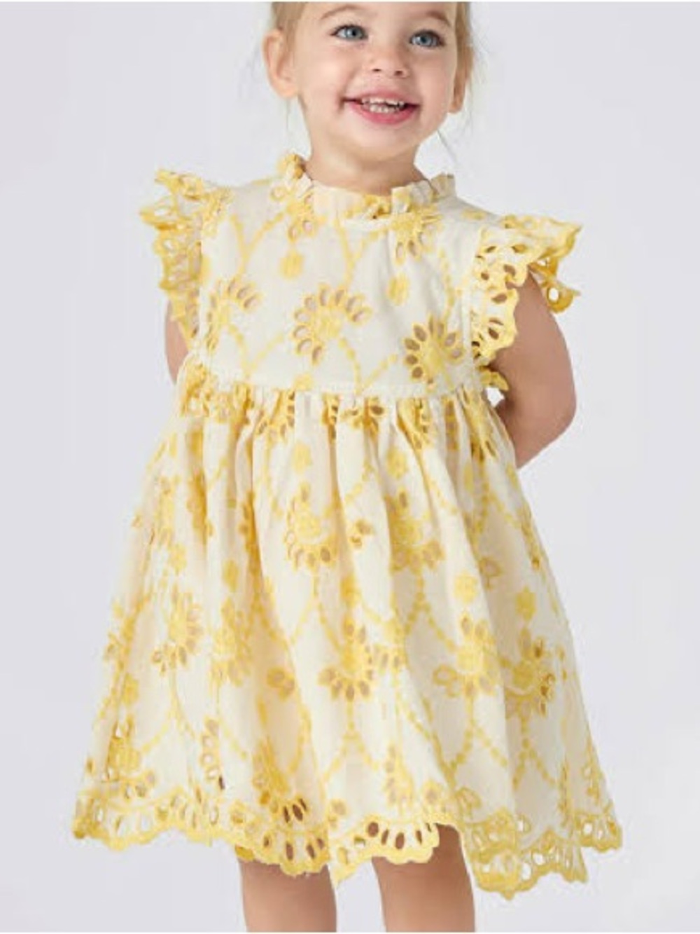 Pink Chicken Baby Girl’s Cynthia Dress Bright Yellow Eyelet Size 6-12 months